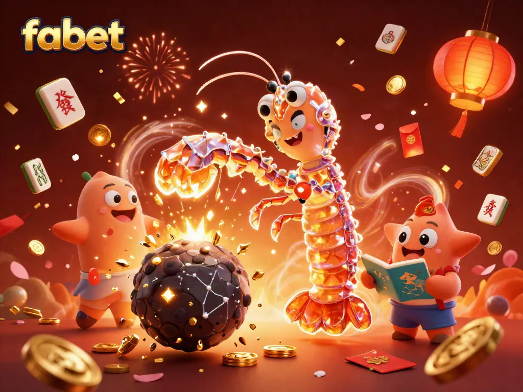 Experience the excitement of fabet with a dynamic 3D scene featuring a galactic samurai shrimp and treasure-filled cosmos.