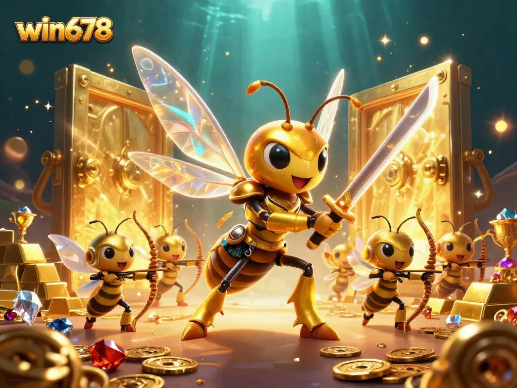 Engage in exciting gameplay at win678 with golden treasures and animated characters.