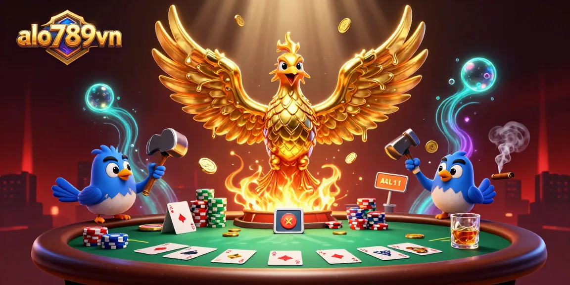 Engage in thrilling action at alo789vn with a dynamic golden phoenix representing online gambling excitement.