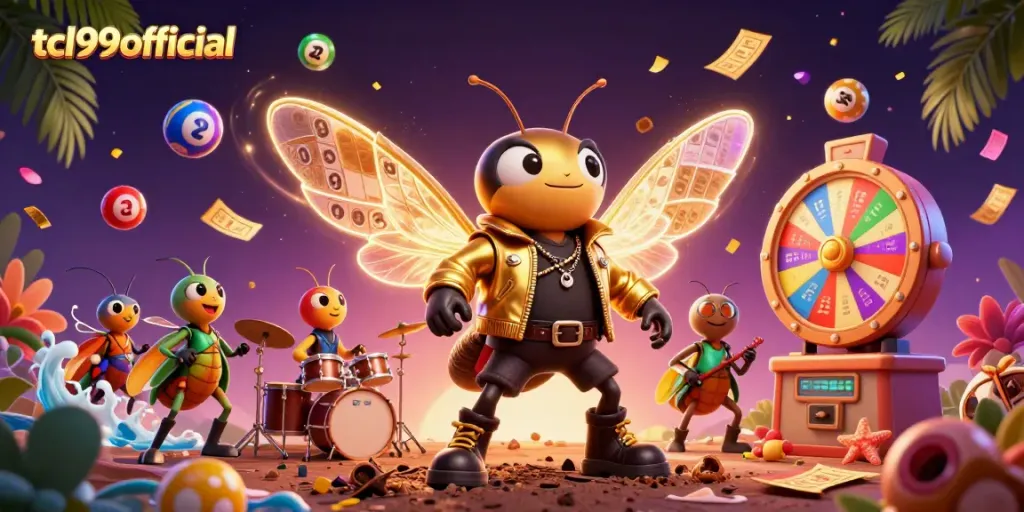 Engage with tcl99official's vibrant lottery scene featuring colorful balls and iconic characters.