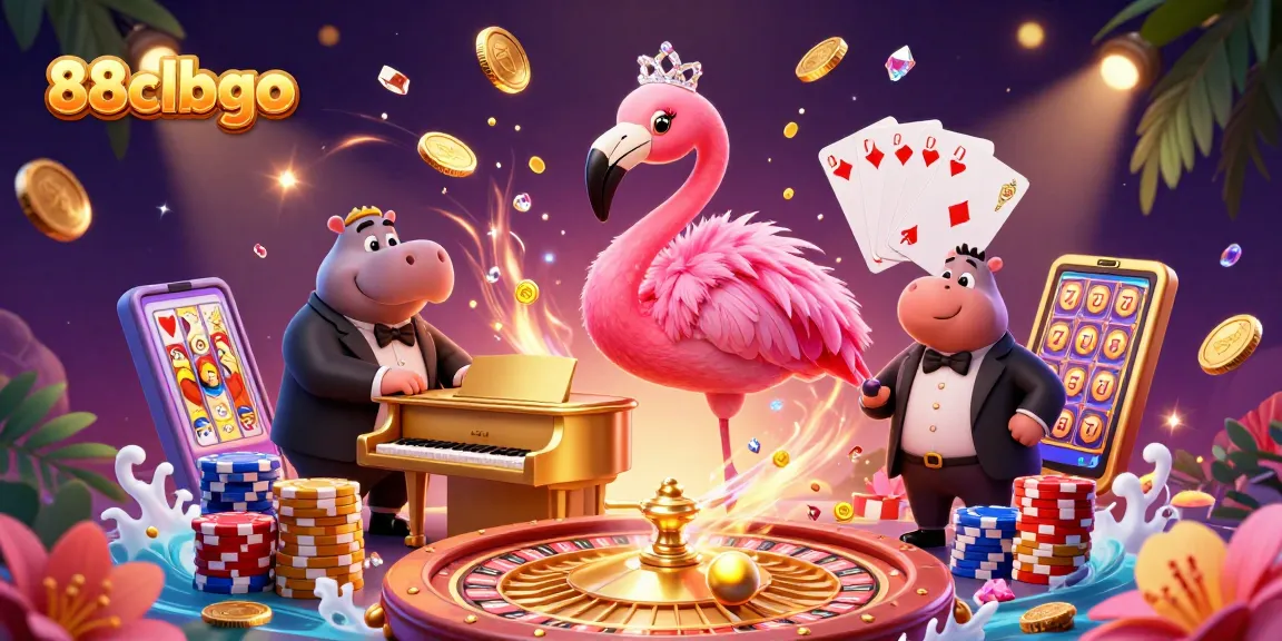 Experience excitement at 88clbgo with a vibrant casino scene featuring lucky charms and 3D characters.