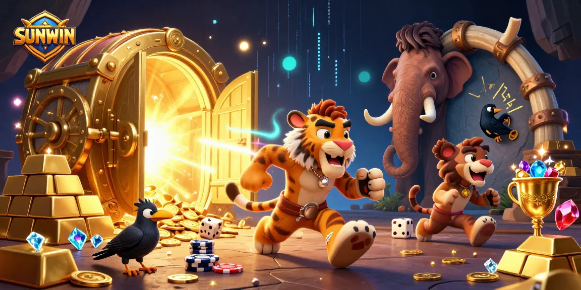SUNWIN brings excitement to online gambling with a vibrant prehistoric casino scene featuring cavemen and treasures.