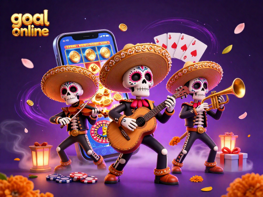 Win big with goal online as you enjoy colorful day of the dead festivities in this vibrant casino illustration.