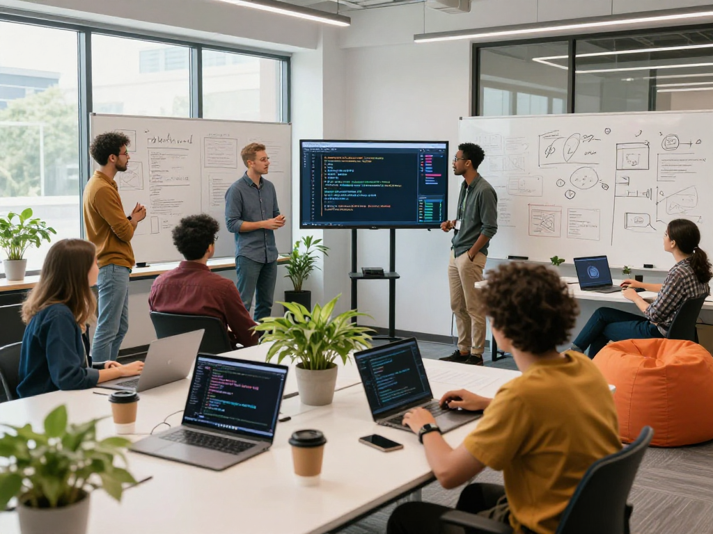 Dynamic tech team collaboration at net88 for innovative software solutions.