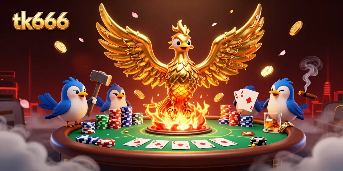 Players at tk666 engage in thrilling poker games with golden fortune emerging in a lavish casino.