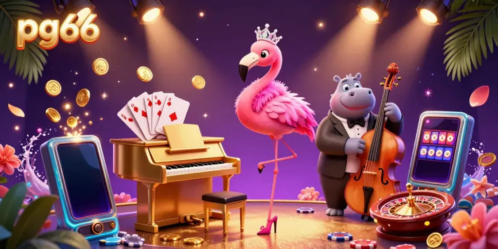 Engage with pg66's exciting casino atmosphere highlighted by vibrant characters and dynamic game elements.