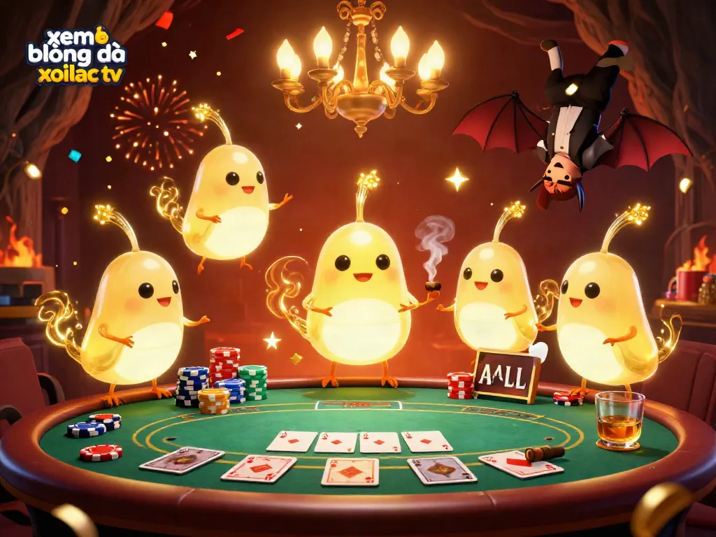 Xem bóng đá xoilac tv shines with glowworms lighting a casino scene, featuring vivid poker elements and an engaging atmosphere.