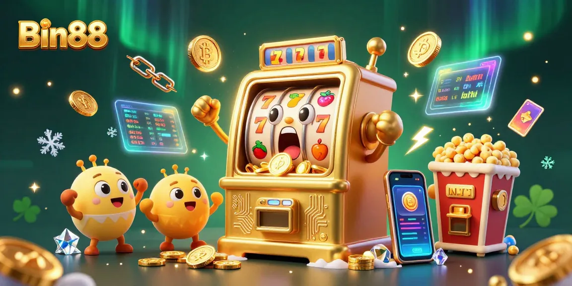 Experience Bin88's thrilling slot machine jackpot celebration with 3D cartoon characters and golden coins.