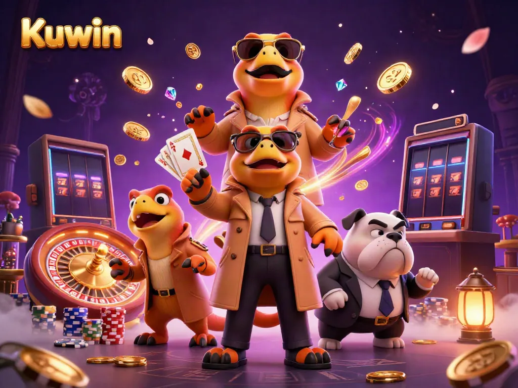Kuwin raptors in a trench coat humorously attempting to enter a VIP casino lounge while bouncer scrutinizes.