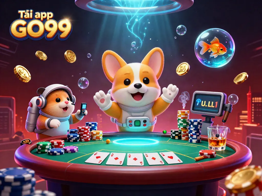 Experience the thrill of Tải app GO99 with a vibrant scene of gaming characters and dynamic casino elements.
