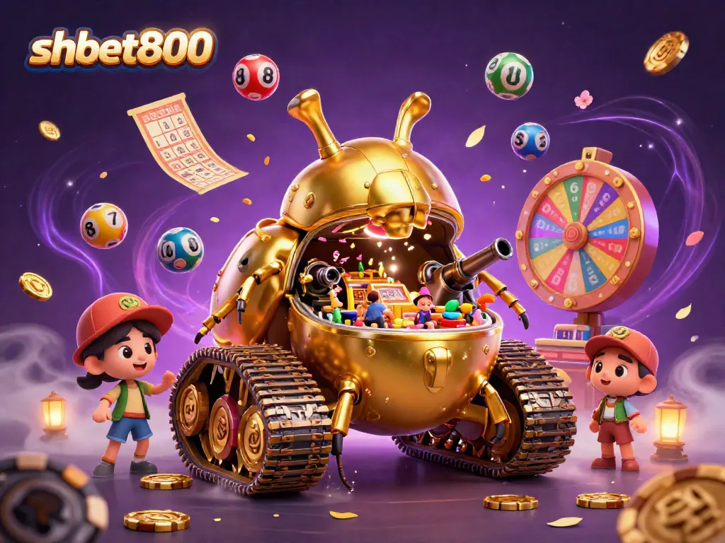 Engage with shbet800's vibrant casino illustration featuring dynamic lottery elements and golden jackpot visuals.