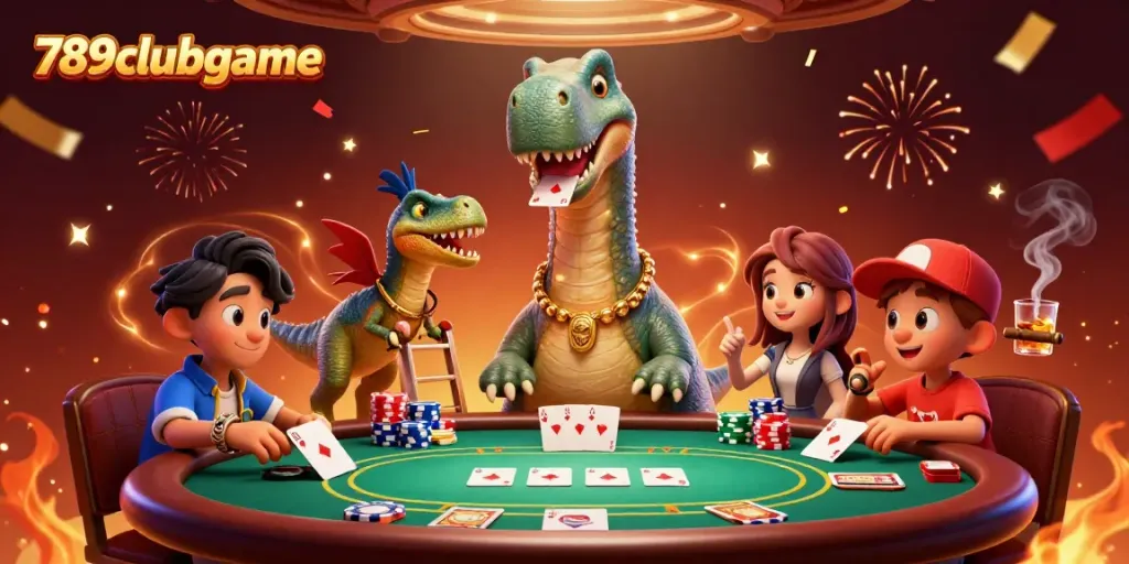 Experience thrilling moments with 789clubgame as playful characters create a vibrant poker atmosphere.