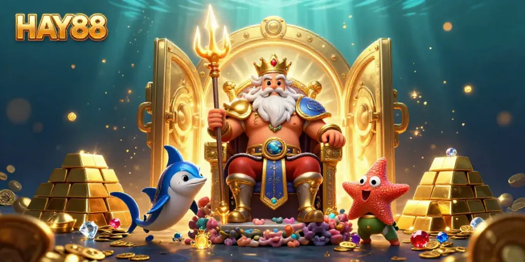 Immerse in the HAY88 casino world with king Neptune, treasure vaults, and dazzling gems
