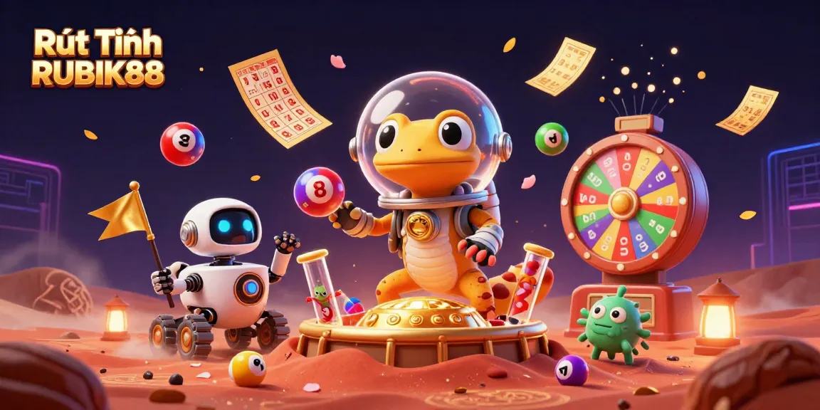 Experience the thrill of Rút Tiền RUBIK88 with vibrant gaming elements and captivating characters in a dynamic casino scene.