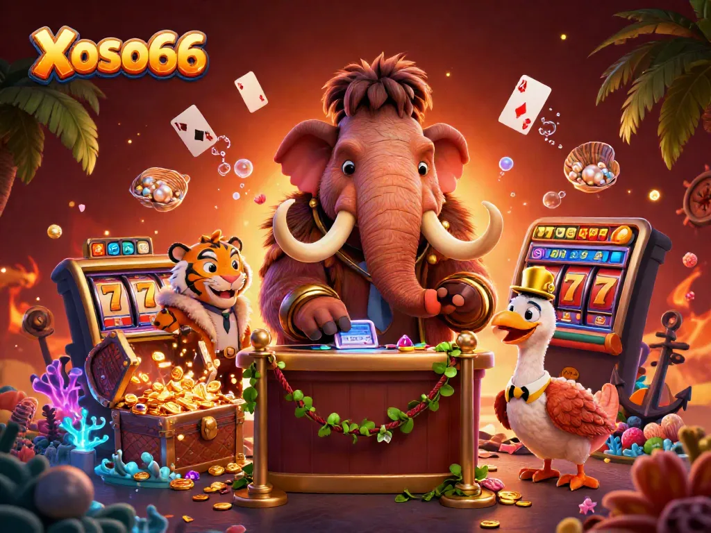 Xoso66 casino bouncer checks IDs as a saber-tooth tiger VIP arrives for a night of thrilling slot games.