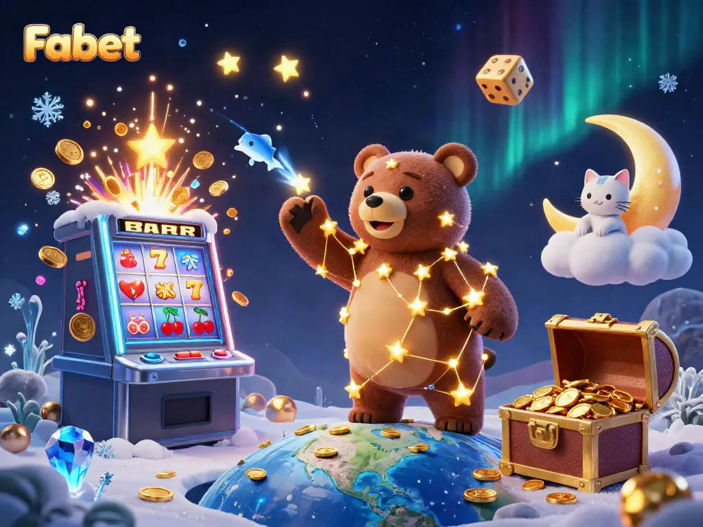 Engage with Fabet's thrilling jackpot scene featuring a constellation bear and casino elements.