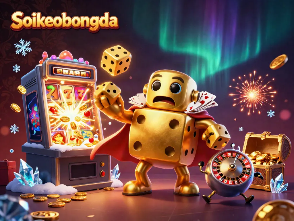 Soikeobongda showcases a vibrant 3D casino scene with golden dice and jackpot excitement.