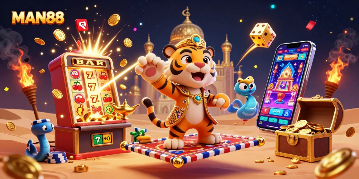 Experience thrilling wins with MAN88 in an exciting 3D casino scene bursting with energy!