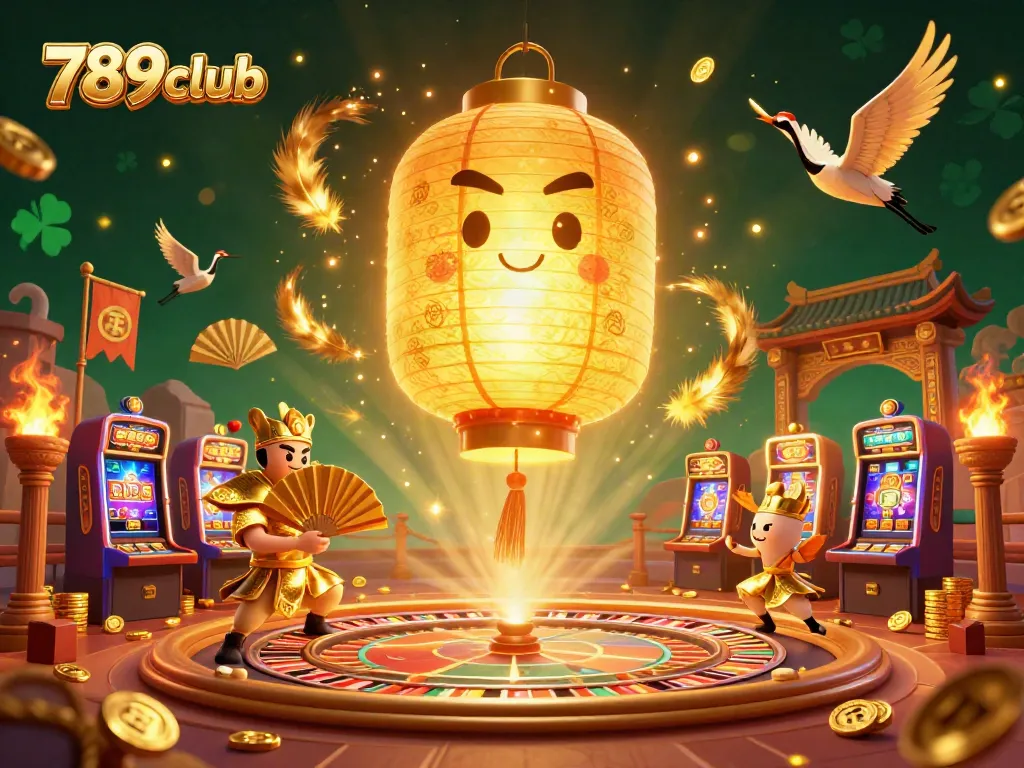 Engage with the vibrant experience at 789club, featuring golden lanterns and casino symbols in 3D.