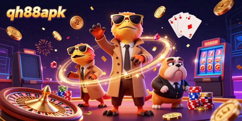 Experience thrilling moments at QH88APK casino with dynamic raptors and vibrant gaming elements.