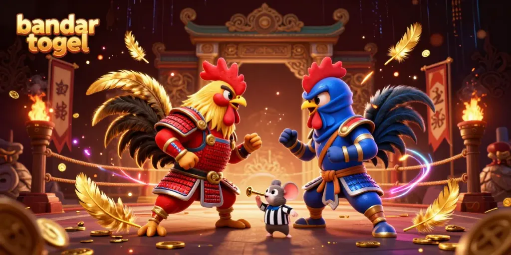 Experience the thrill of bandar togel with 3D fighting roosters showcasing energizing visuals and dynamic elements.