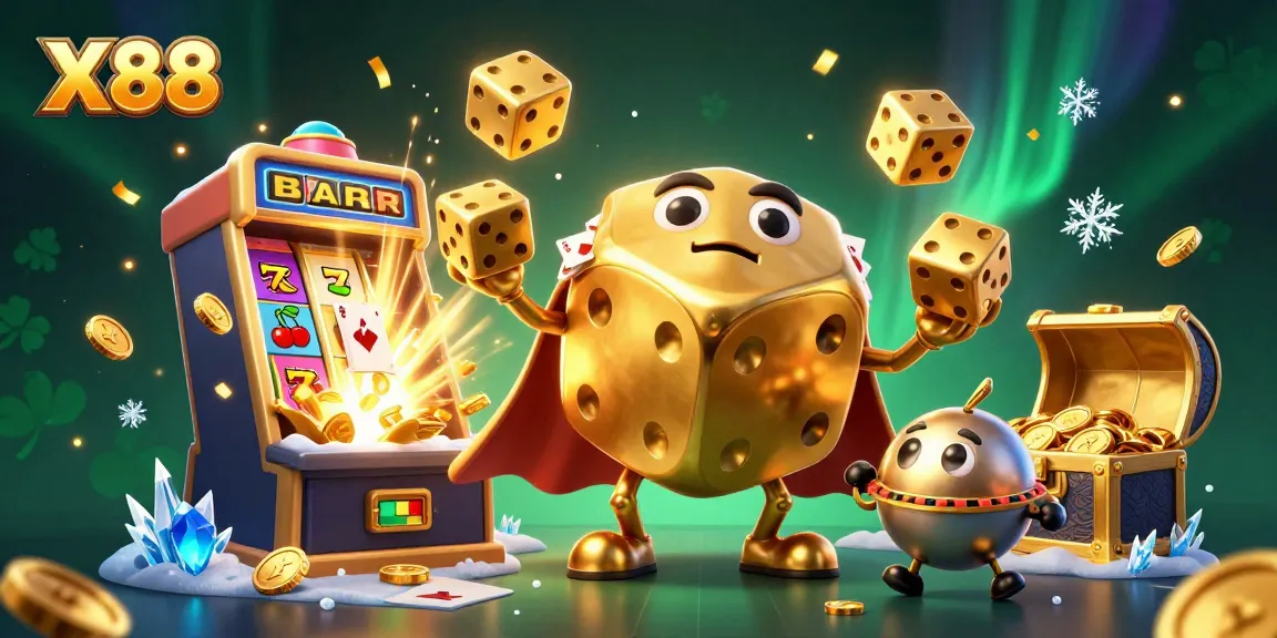 Experience X88's thrilling casino gamified world with visually captivating golden dice and jackpot excitement.