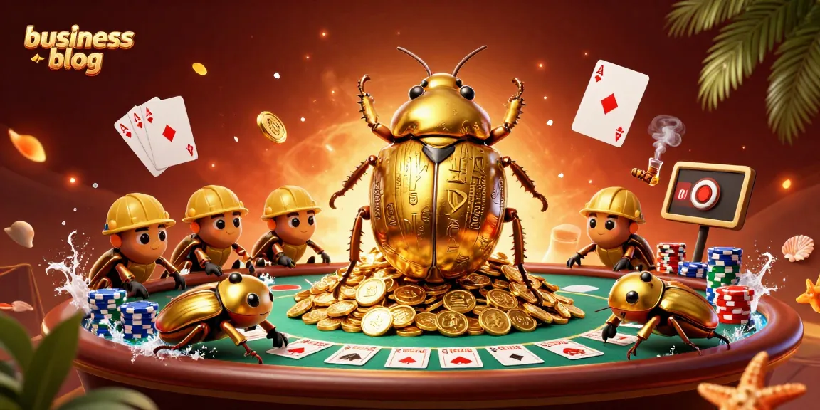 Engage with the thriving business blog featuring vibrant casino elements and golden beetles.