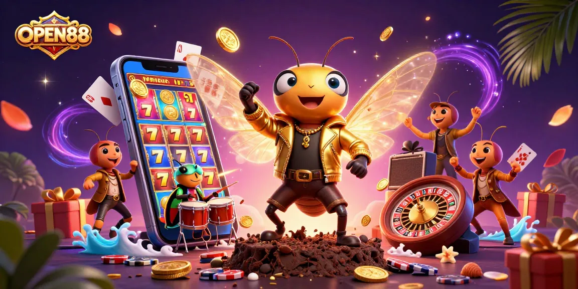 Experience thrilling gaming action with OPEN88 as the cicada rock star takes center stage in a vibrant casino.