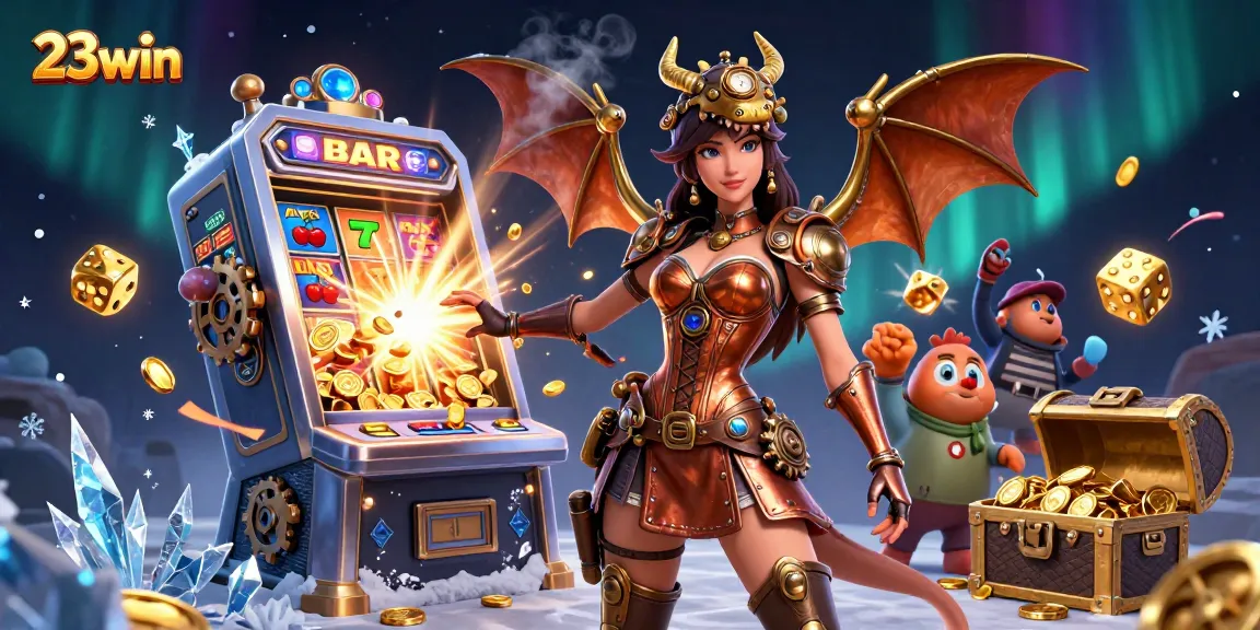 Experience the thrill of 23win with a vibrant casino scene showcasing a jackpot explosion and engaging game elements.