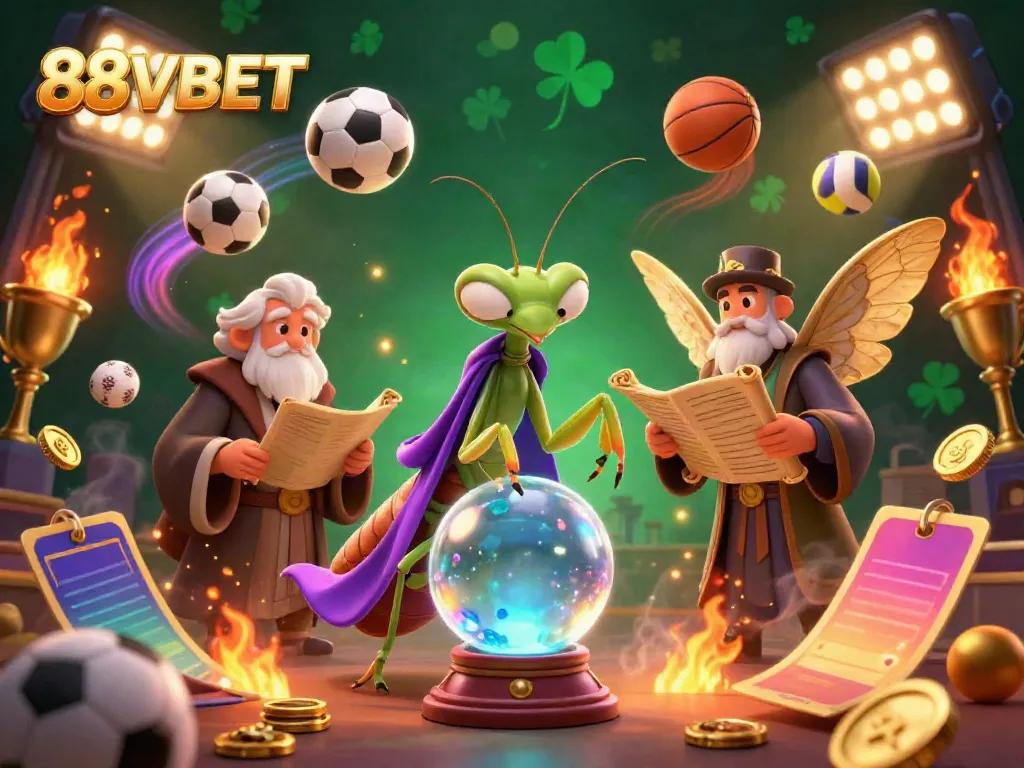 88VBET showcases a vibrant 3D scene with gaming elements, featuring mystical characters and sports balls.