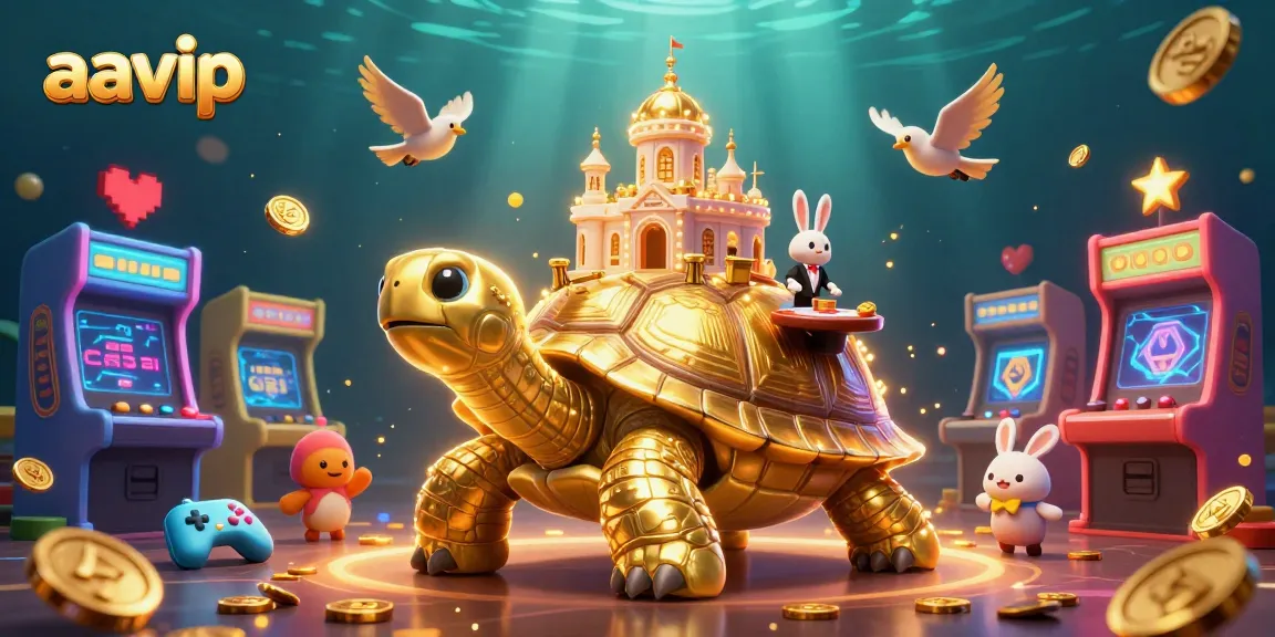 Experience vibrant gaming with aavip's golden tortoise casino illustration featuring engaging dealers and game elements.