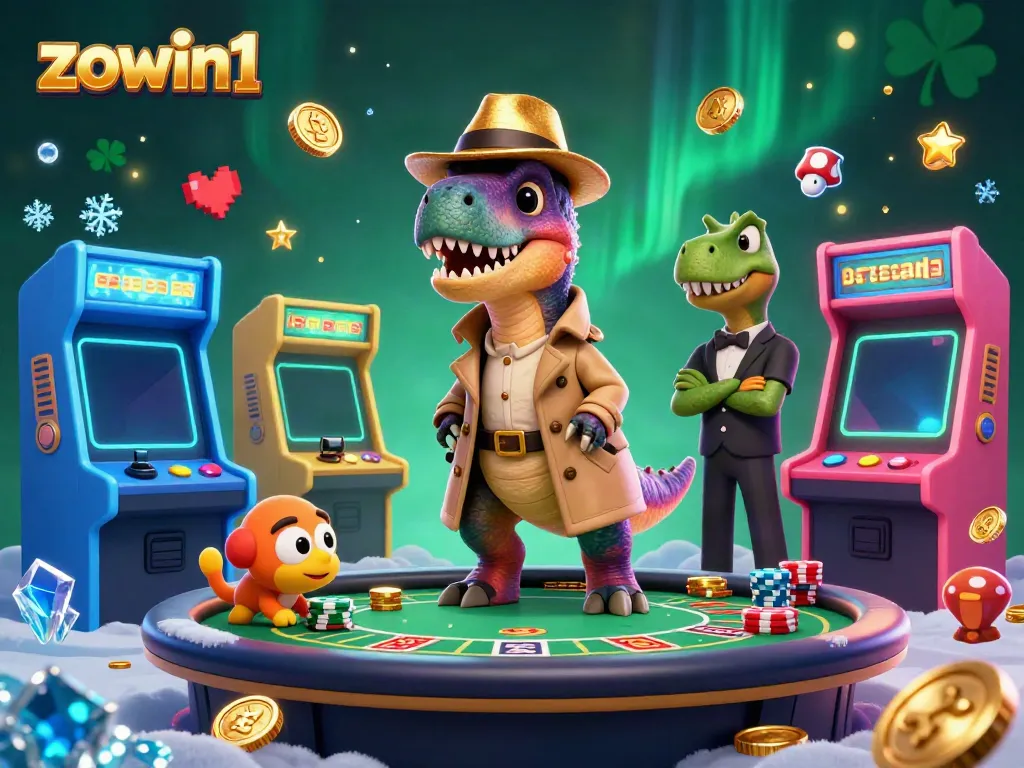 Play at ZOWIN1 with a velociraptor counter at a blackjack table surrounded by epic game elements.