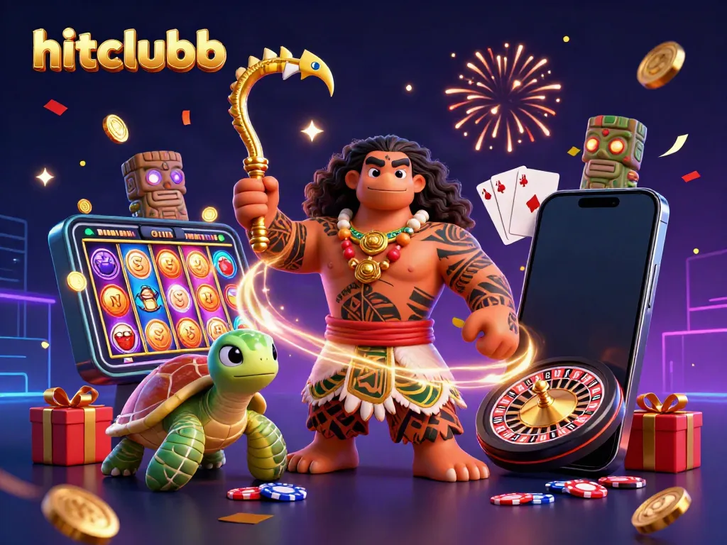 Experience the excitement of hitclubb as characters engage with vibrant casino elements in a captivating scene.