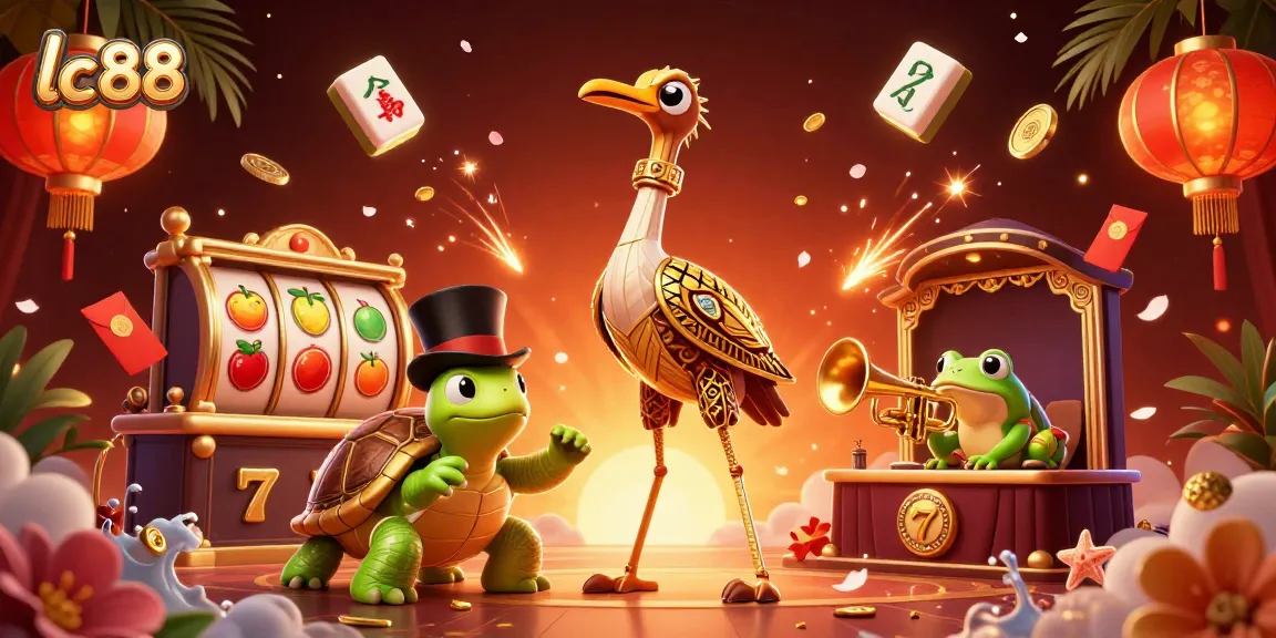 Experience the excitement of lc 88 with vibrant slot reels and dynamic characters in a casino setting.