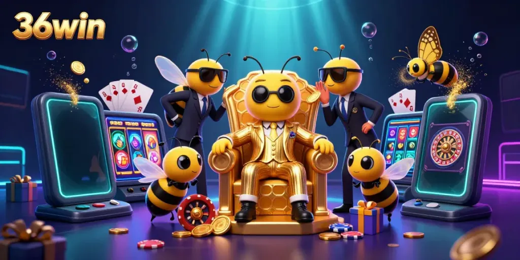 Engage with exciting gameplay at 36win featuring a cartoon bumblebee mob boss and rich casino elements.
