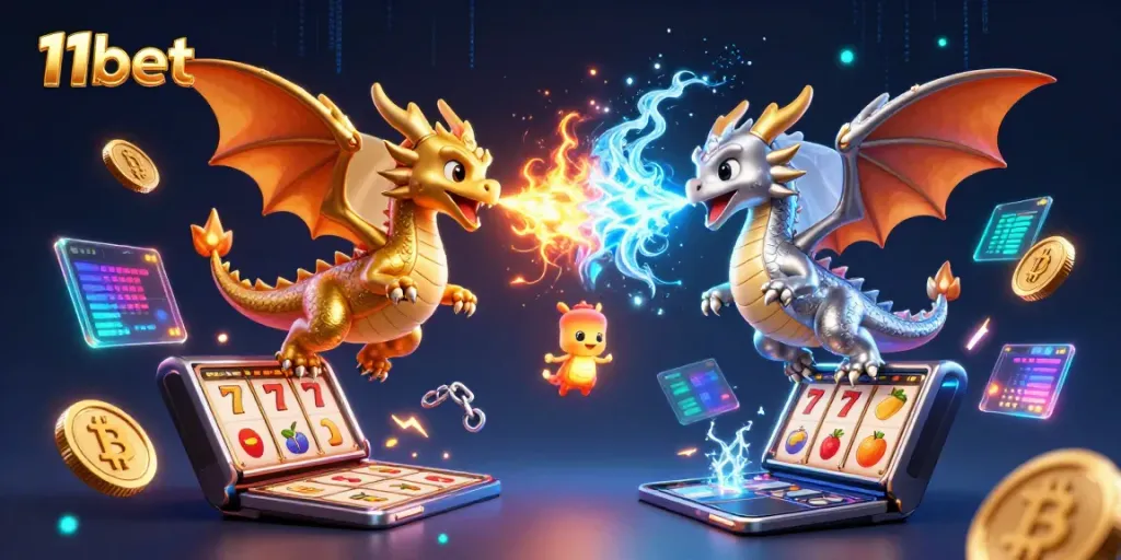 Engage with exciting slots at 11bet featuring vibrant dragons and crypto elements.