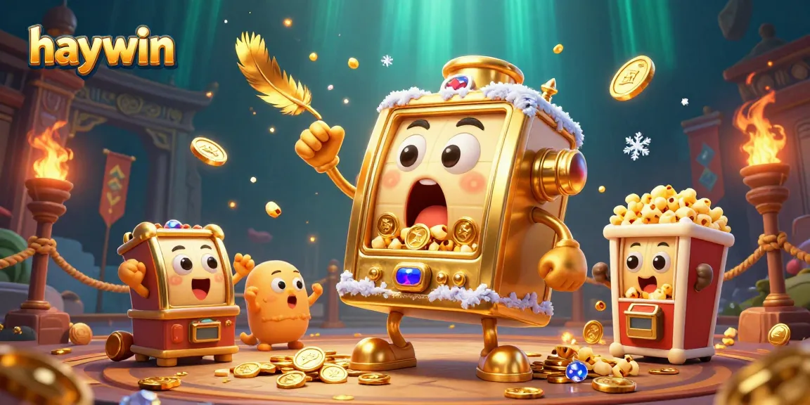Experience the thrill of winning at haywin with a lively 3D slot machine celebrating a jackpot triumph.