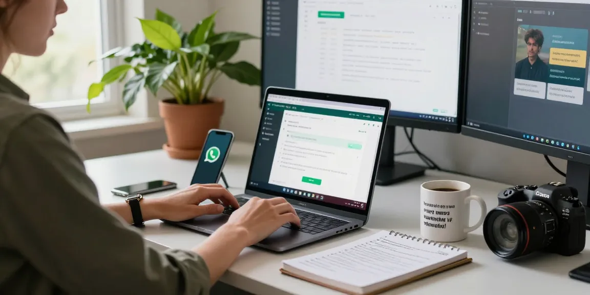Focus on WhatsApp電腦版 app usage in a modern home office