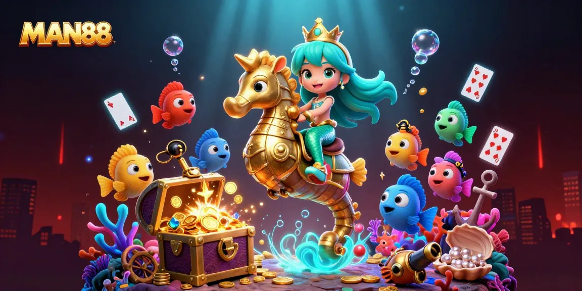 Join the thrilling adventure with MAN88 in an exciting underwater casino world filled with treasures and colorful characters.