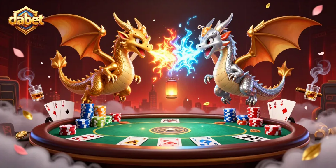 Engage with dabet's thrilling poker scene featuring intertwined dragons and dynamic casino elements.
