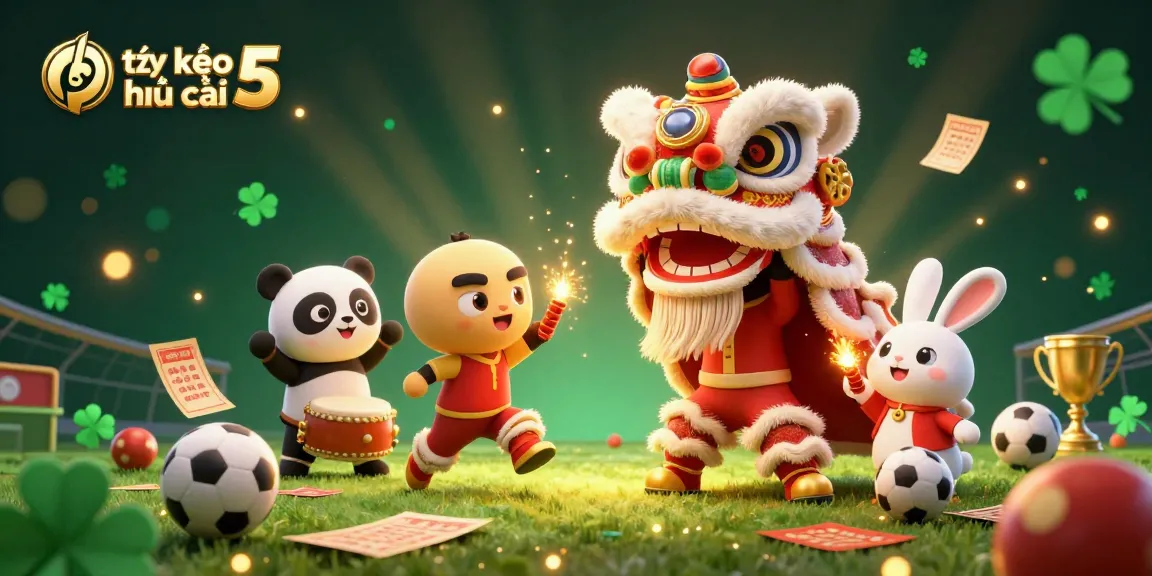 Celebrate sports betting with tỷ lệ kèo nhà cái 5 in this vibrant illustration showcasing excitement and game elements.