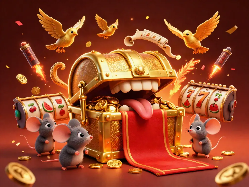 Experience the thrill of UK88 with a vibrant treasure chest scene featuring dynamic slot elements and golden treasures.