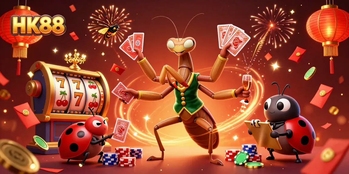 Experience the excitement of HK88's vibrant casino scene filled with lucky symbols and dynamic characters.