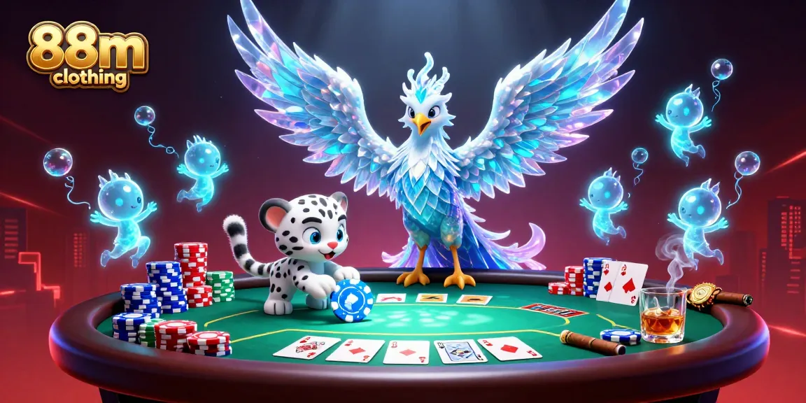 Engage with the vibrant world of 88m clothing through a 3D illustration featuring animated casino characters.