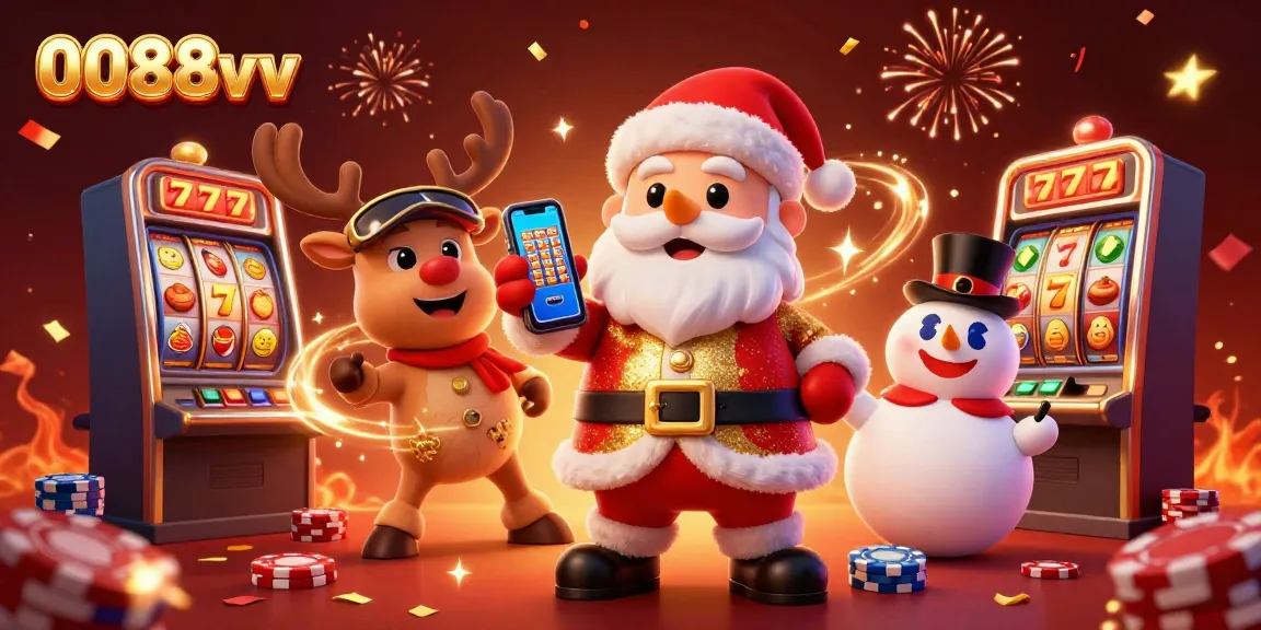 Experience the thrill of 0088vv with a festive casino scene featuring Santa and games of chance.