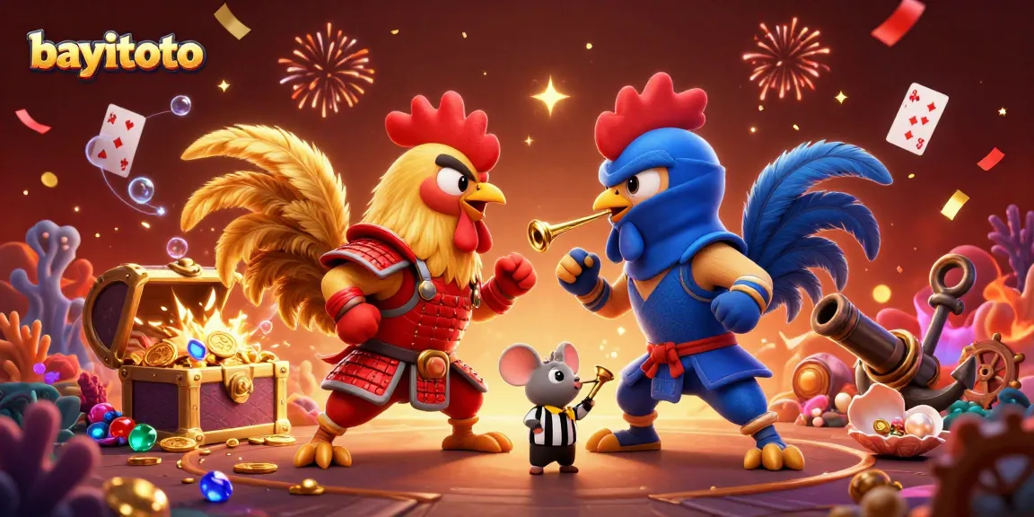 Experience the thrill of bayitoto in this vibrant 3D battle featuring roosters and casino elements!