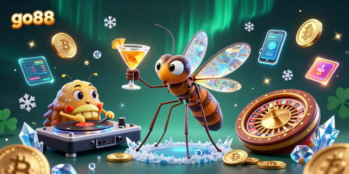 Engage with go88's vibrant casino experience featuring a mosquito mascot and fossil DJ.