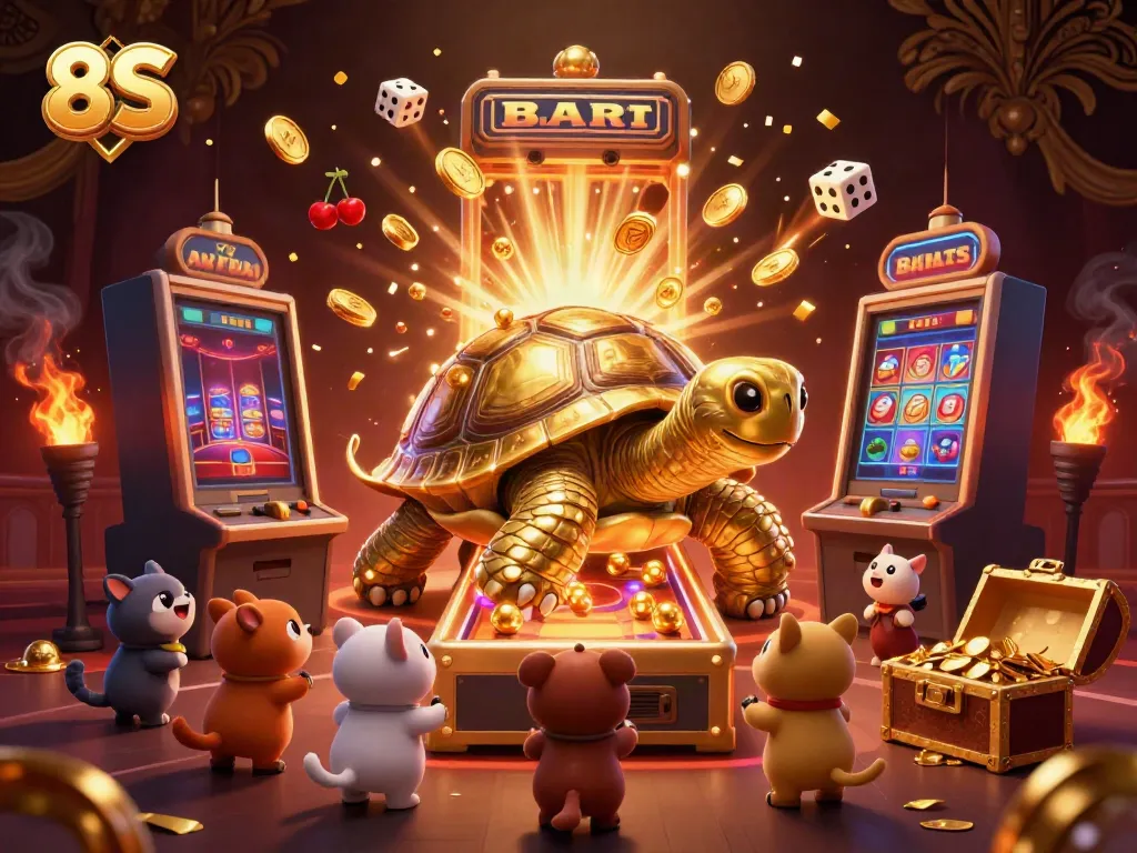 Engage with unique 8S gaming experience in a vibrant, jackpot-filled casino setting.