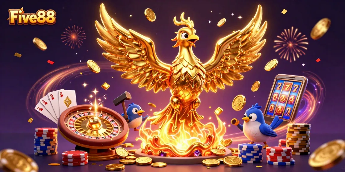 Experience Five88's thrilling gold rush with a molten phoenix and spinning roulette wheel