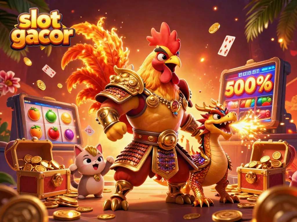 Engage with slot gacor winning in this vibrant casino illustration filled with dynamic game elements.